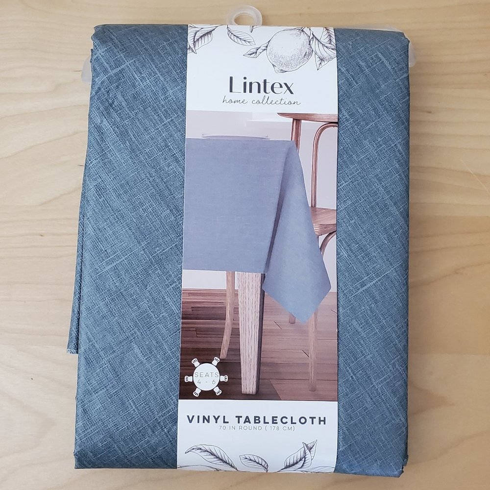 Lintex Home Collection Vinyl Tablecloth 70" Round Maison Blue